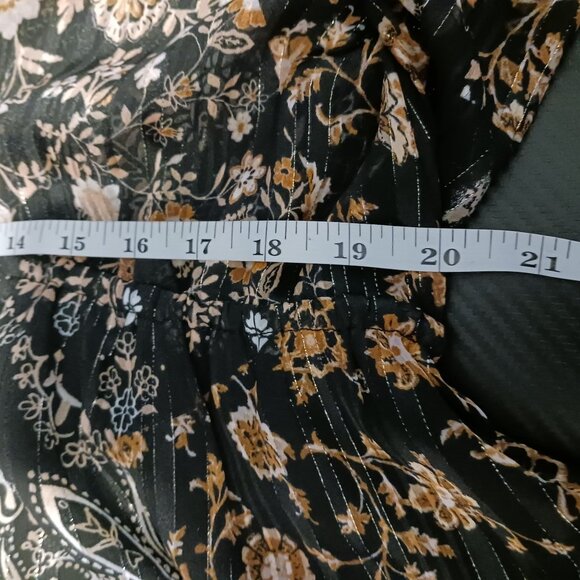 NEW Metallic Paisley‎ Plunging V-Neck Mini Dress, Black Multi, M, Bohemian Style - Picture 14 of 15